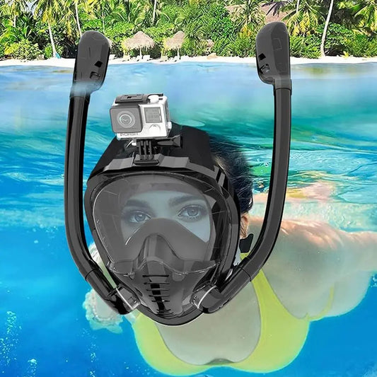 Panoramic View Snorkeling Swimming With 2 Snorkels Anti-Fog Leak-Proof Full Face Silicone Diving Goggles Breathing Diving Mask