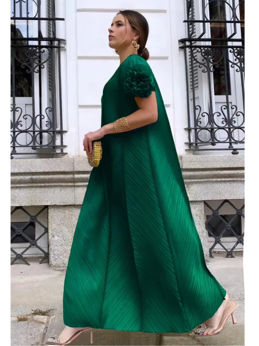 NEW Arrivals 6 Colors  Female Miyake Pleated Heavy Industry Flower Disc Geometric Pleated Dress Versatile Age-Reducing Mother Evening Wedding Party Outfit Dresses Women Ladies Luxury Fashion Clothing Supplies