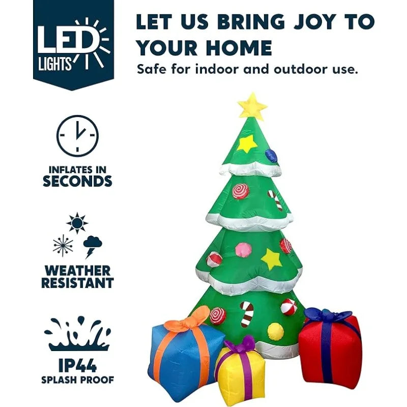 2.1M/7FT Xmas Inflatable Tree Set Ornament 3 Gift Boxes Christmas Trees Build-in LED Lights Indoor Party Outdoor Garden Props Decoration