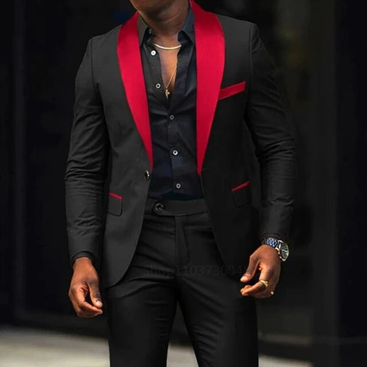 NEW Arrivals 2PCS Set S-6XL Plus Size 7 Colors Casual Men Wedding Suits Solid Slim Fit Shawl Lapel Blazer Pant Designs Evening Party Prom Suits Best Man Business Wear Suit Men Luxury Fashion Clothing Supplies