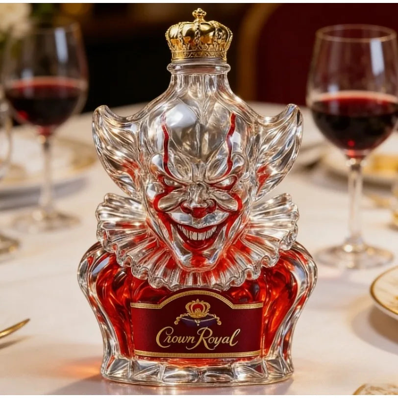 Horror Clown Style Crystal Glass Decanter Crown Royal Baphomet Style Whiskey Wine Bottle, Halloween Decoration Gift First Choice Witchcraft Barware Accessories