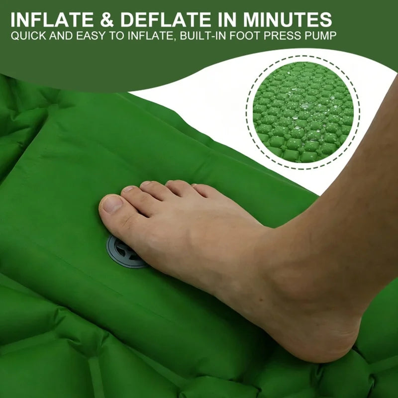 Outdoor Travel Camping Portable Self-Inflating Double Sleeping Mat, Thick Camping Pad with Built-In Pillow & Foot Inflation for Outdoor Adventure