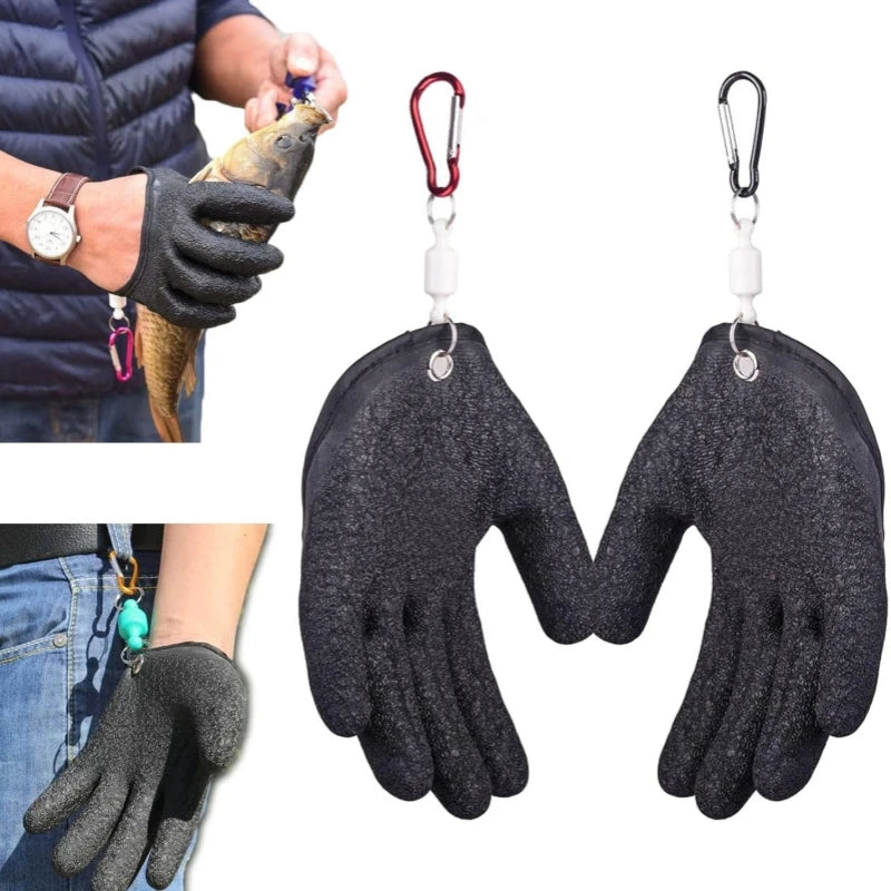 2 PCS Set Fishing Catching Gloves Magnet Release Anti-Slip Protect Hand From Puncture Scrapes Waterproof Fishing Gloves Home Gardening Gloves