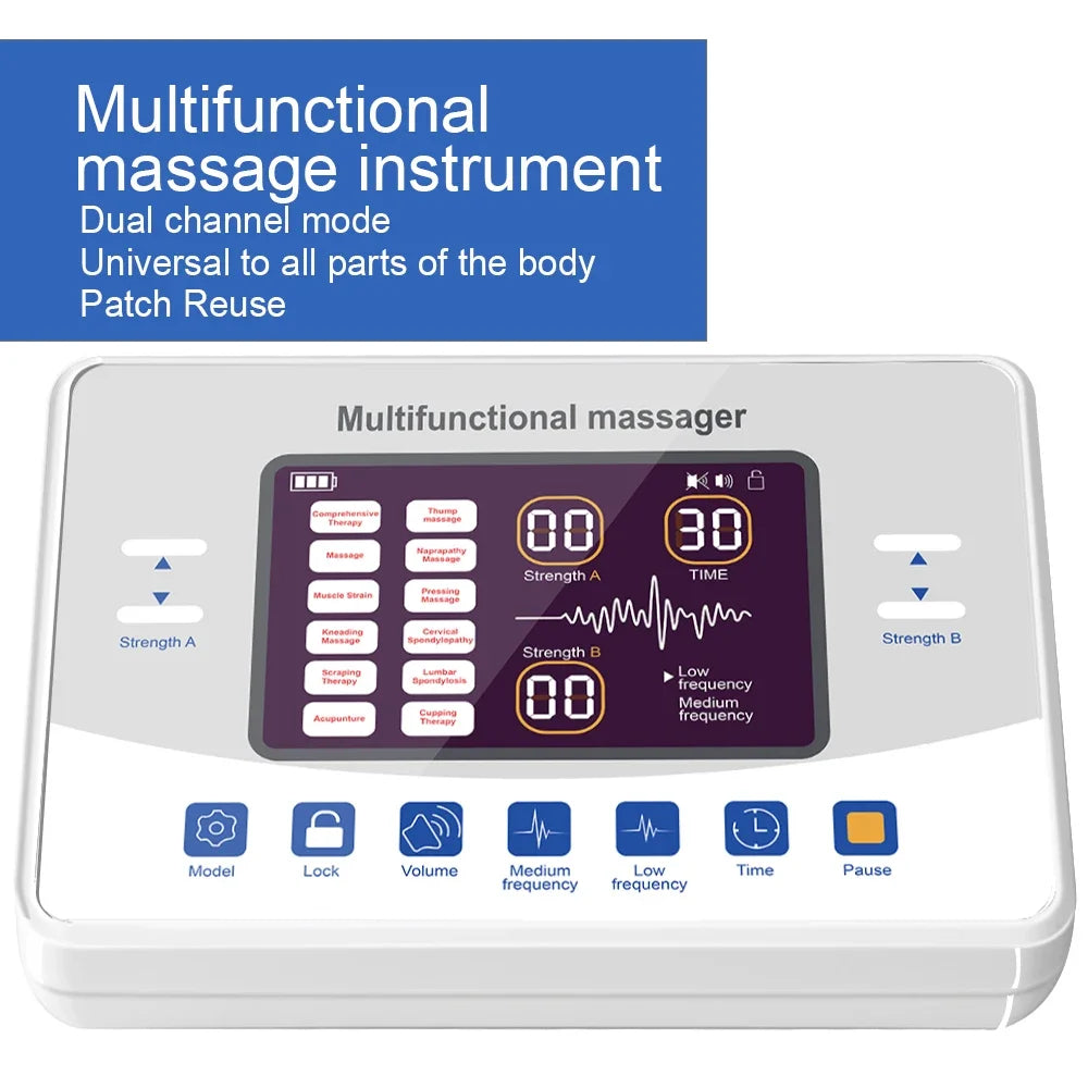 12 Modes + 20 Electrode  Pads Bags Electric Acupuncture EMS Tens Muscle Stimulator 30 Intensities Therapy Pulse Body Massager Electro Health Care Machine