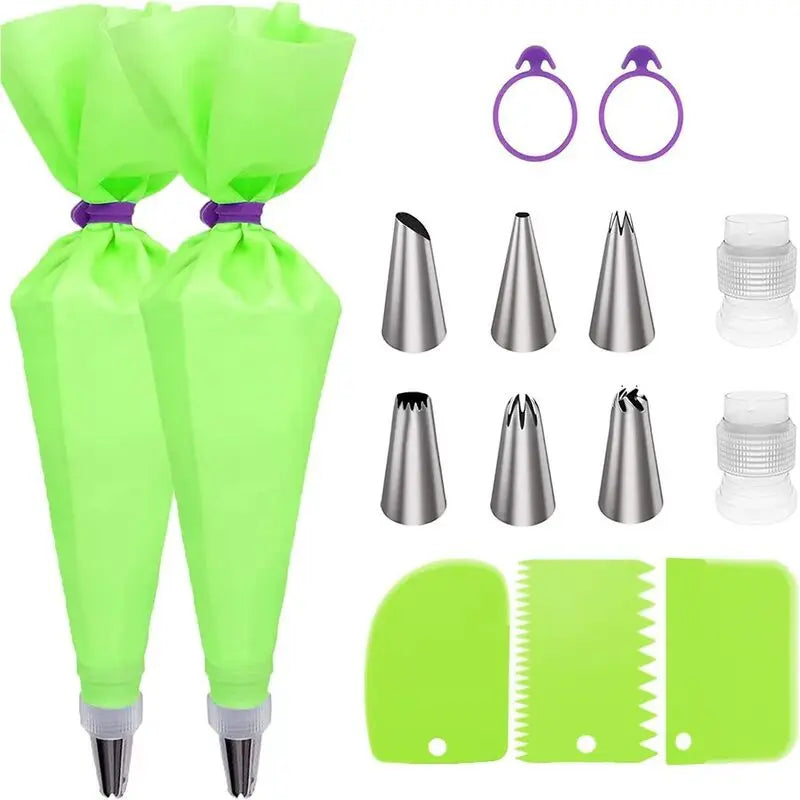 15 PCS Full Set Piping Pastry Bag with Nozzles Set for Confectionery Tips Baking and Bakery Accessories Spatula Smoothing Cake Decoration Tools Cooking Accessories Kitchen Supplies