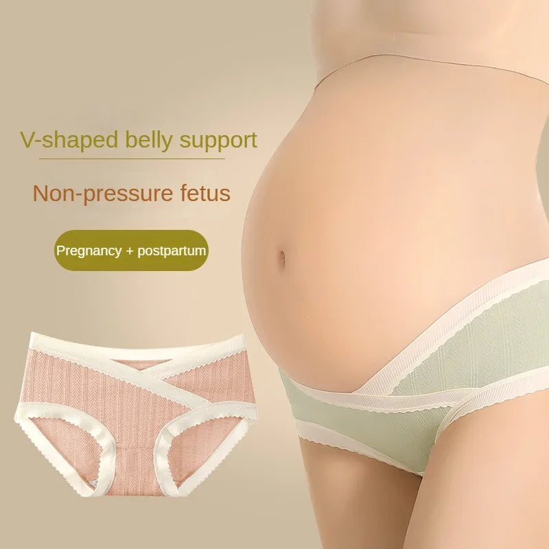 3PCS Set M-2XL Plus Size Soft Cotton Briefs V-Shaped Abdominal Support Under Panties Pregnancy Childbirth Female Underwear Pregnant Woman Women's Panties