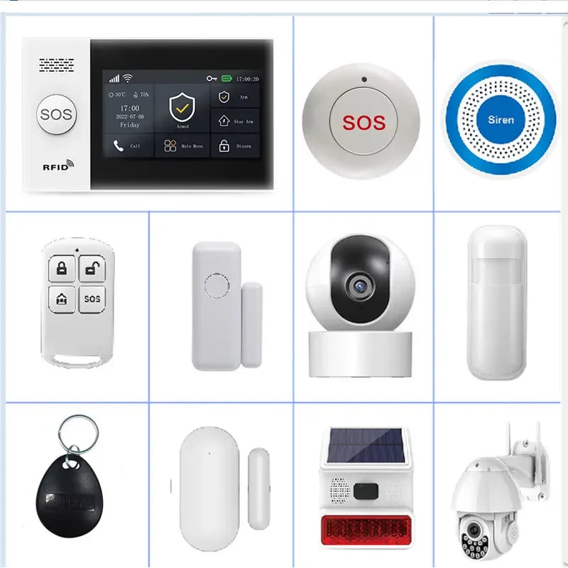 Home Residential TUYA APP Control Work Smart 4G WI-FI Alexa Google Voice Support Alarm Anti-Theft System for Home Indoor Outdoor Siren Wireless Security Alarm House Villa Smart Life Security Products