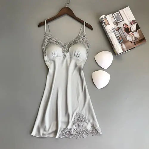 NEW Arrivals Luxury Silk Women Sexy Nightwear Lace Nightgowns Patchwork Cami Nightdress Clothes Lingerie Nighty Wedding Silk Dress Sleep Wear Girls Ladies Luxury Fashion Lingerie Supplies