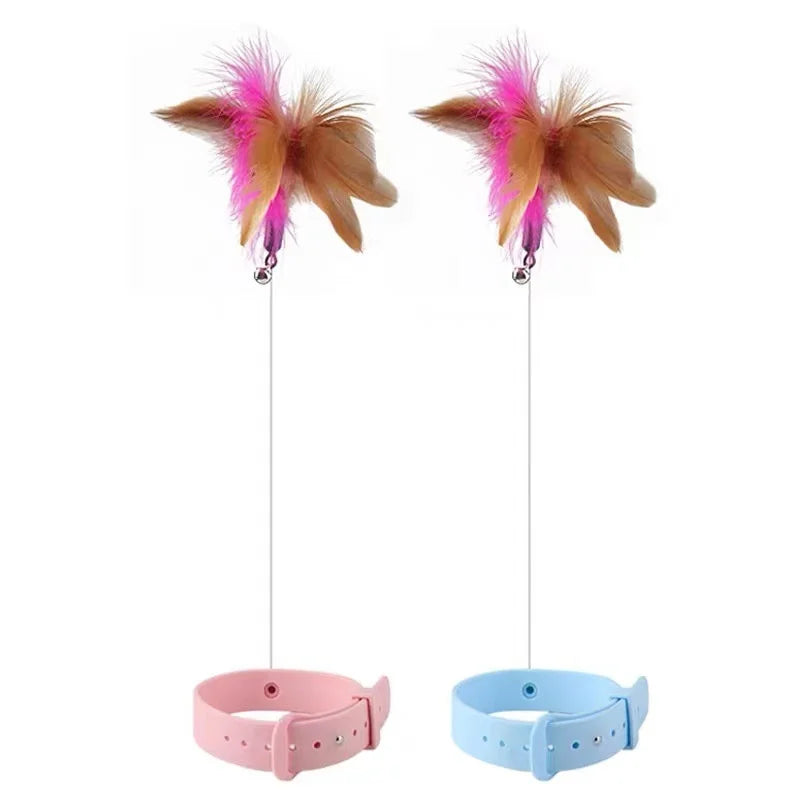 Interactive Cat Toys Funny Feather Teaser Stick with Bell Pets Collar Kitten Playing Teaser Wand Training Toys for Cats Supplies