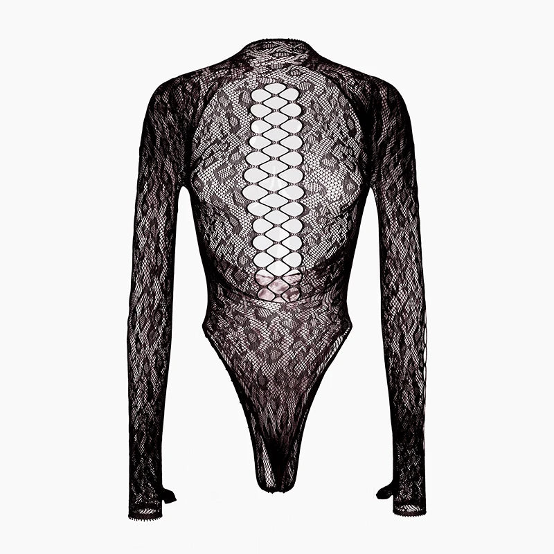 Women Long Sleeve See-Through Fishnet Cover Up Hollow Out Tassel Bodycon Beachwear Dress
