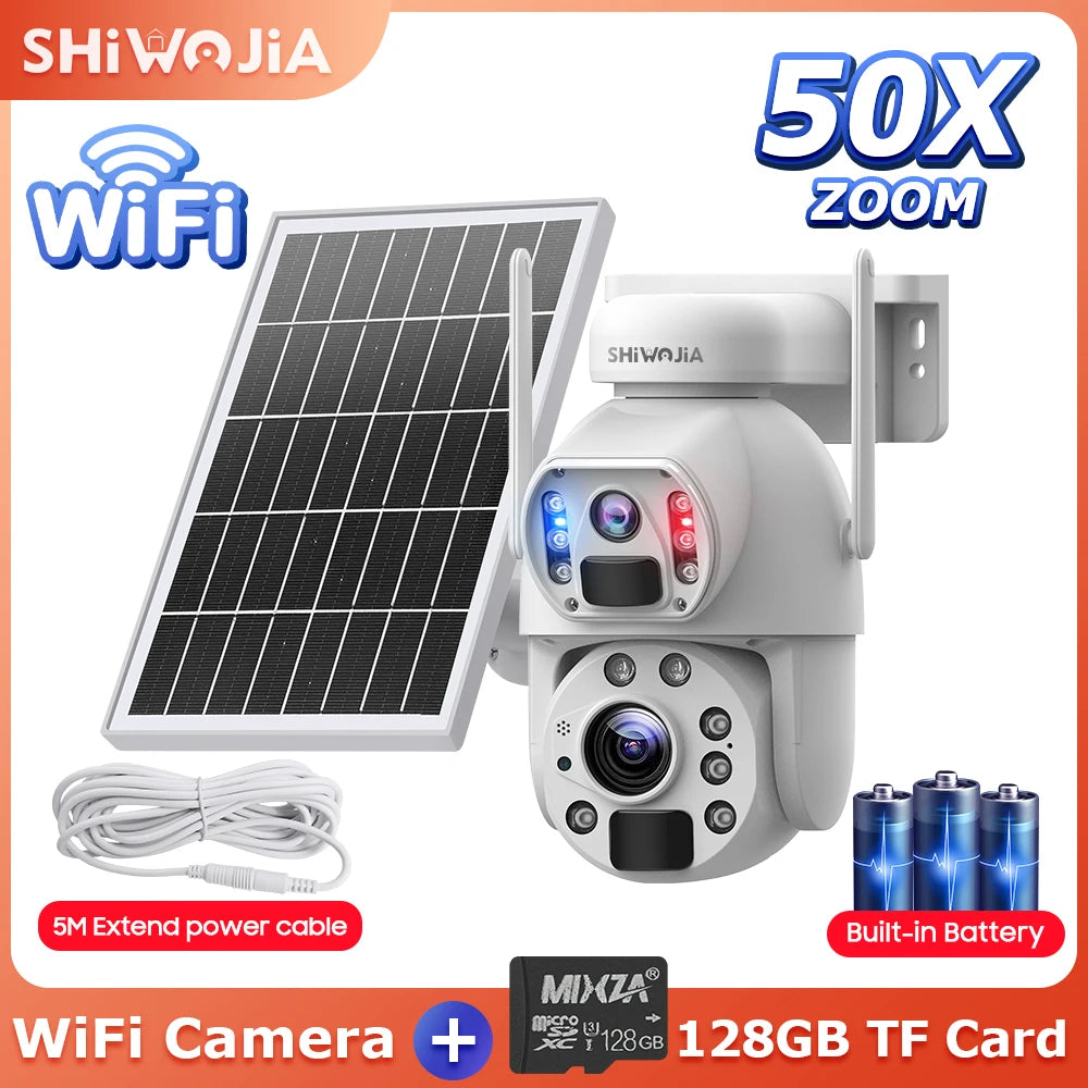 NEW 50X ZOOM 12MP 4G Sim Solar Camera Outdoor 360° Wireless WI-FI Battery Security Cameras Solar Panel PIR Night Vision Recording Home Office Factory Security Systems