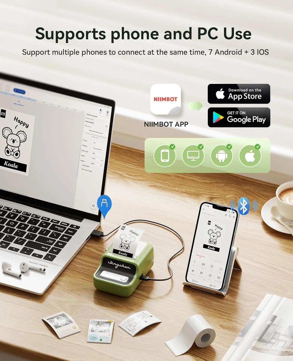 B21 PRO Mini Adhesive Label Printer Wireless Portable Thermal inkless Maker Photo Barcode Price Tag Sticker 200 300dpi