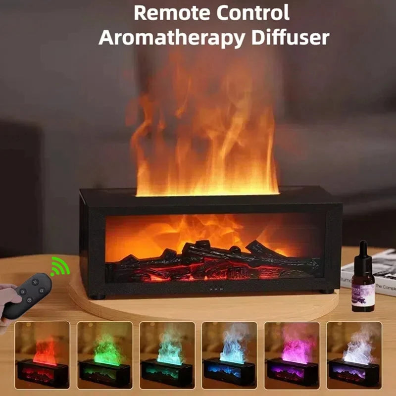 Flame Aromatherapy  Diffuser  Fireplace Essential Oil Air Cleaning Diffuser Air Humidifier Cool Mist With Realistic Fire Night Lights Home Bedroom Living Room Office Decoration Supplies