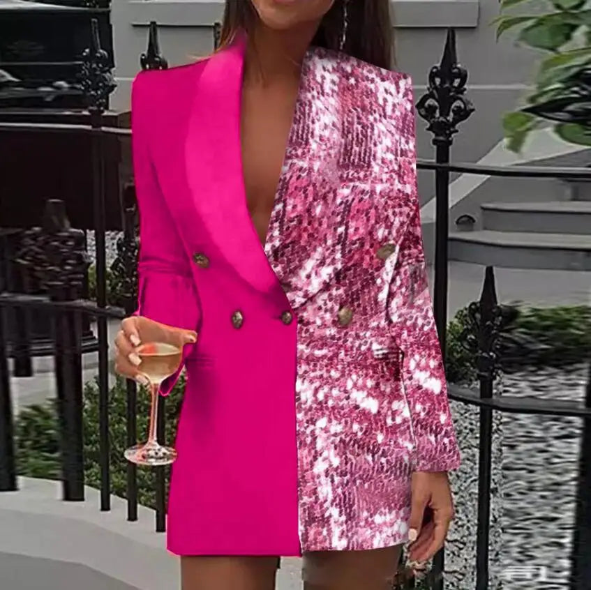New Arrivals S-2XL 4 Colors  Italian Fashion Sexy Long Sleeve Turn-Down Collar Splicing Button Slim Fit Dress For Women Ladies Luxury Fashion Clothing Supplies