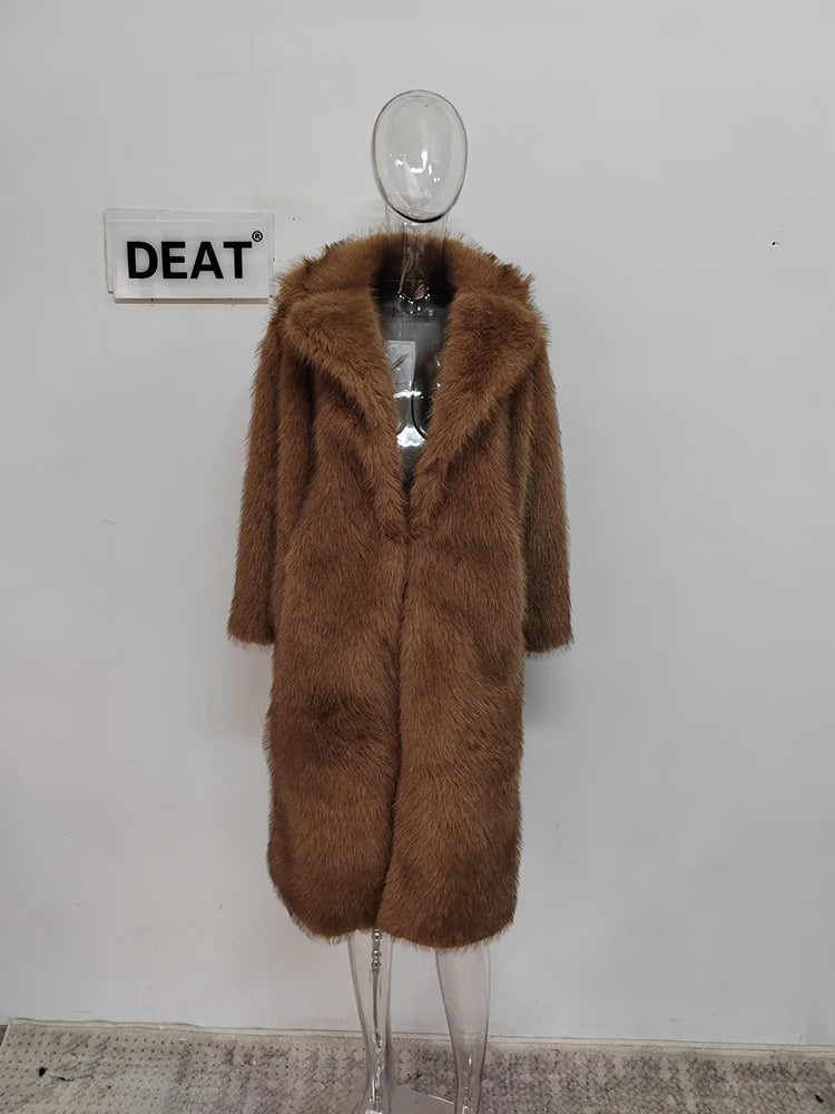Low-Price Sales are Limited S-2XL NEW Luxury Women's Female Faux Fur Coat Lapel Loose Long Sleeve Solid Color Loose Thick Warm Camel Jackets Winter Snow Warm Outerwear Girls Ladies Winter Luxury Fashion Clothing Supplies
