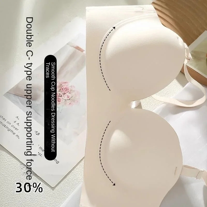 NEW Arrivals Black/White Color 12cm Extreme Push Up Strapless Bra for Small Chest Non-Slip Thick Padded Lingerie AA-A Cup Adhesive Bustier with Gathered Design