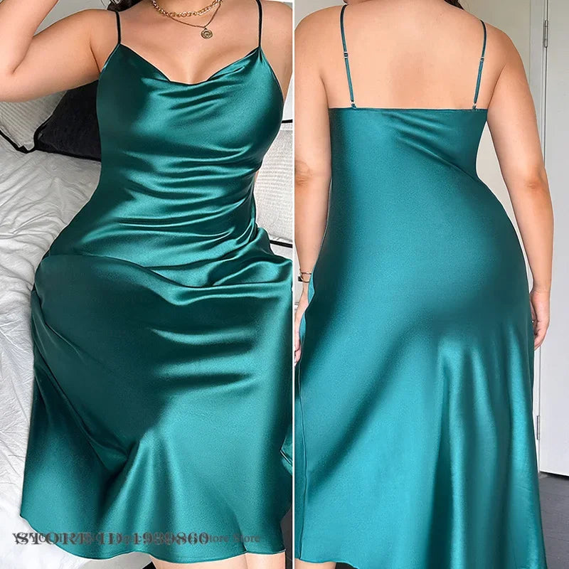 NEW Plus Size XL-2XL-3XL 4XL 5XL, 6 Colors Long Ice Silk, Rayon Nightgown Summer Curvy Female Nightwear Suspender Nightdress Lingerie Loose Satin Home Chubby Women Dress Loungewear