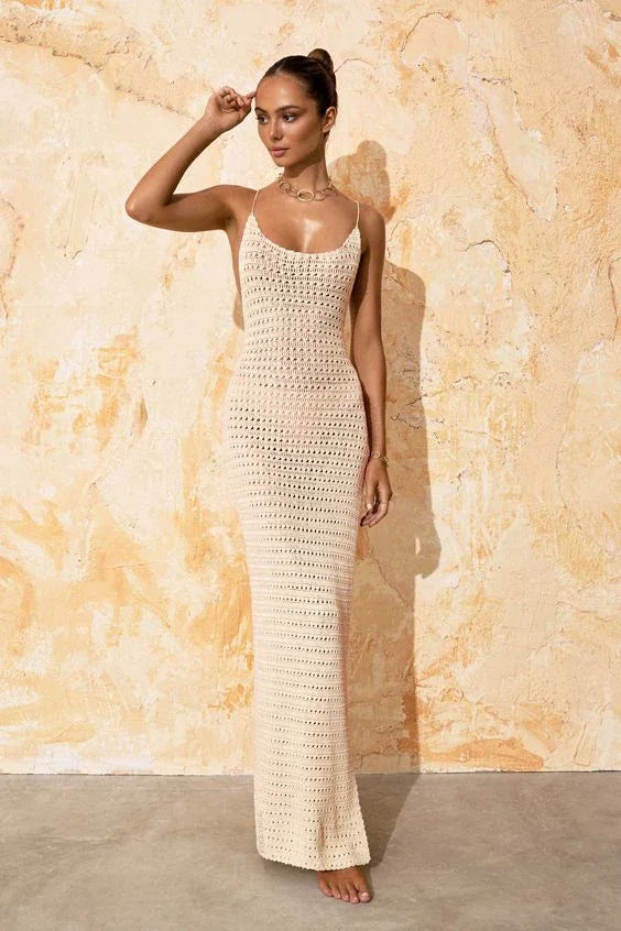 NEW Arrivals UK Size 6 Colors Sexy Knit Cut Out Tassel Spaghetti Strap Bodycon Evening Beach Party Maxi Dress Summer Women's Holiday Club Party Outfit Swimsuit Cover Up K10