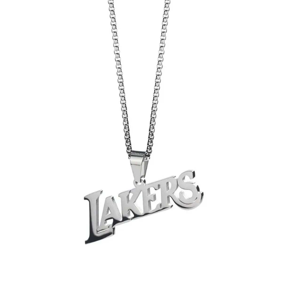 LAKERS Commemorative Logo Silver and Colorful Pendant Necklace, Titanium Steel Unisex Jewelry for Basketball Super Fans