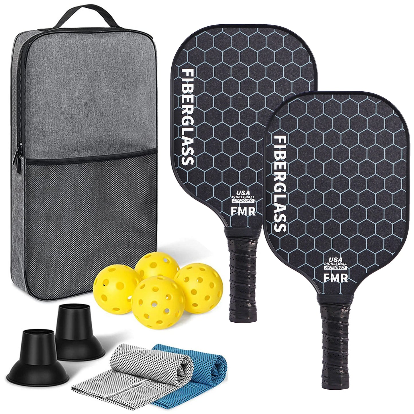 NEW Full Set Professional Fiber Glass Top Quality Pickleball Paddles Set of 2 USAPA Approved Fiberglass Pickle Ball Paddles with 4 Pickle Balls Durable Beach Rackets for Beginners Sports Accessories