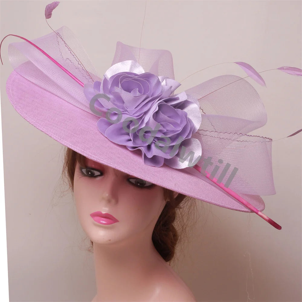 15 Colors Flower Big Royal Ascot Race Ladies Fascinator Luxury Hat Elegant Women Evening Wedding Party Business Dinner Opera Concert Red Carpet Headpiece Bride Wedding Headwear Apparel Accessories