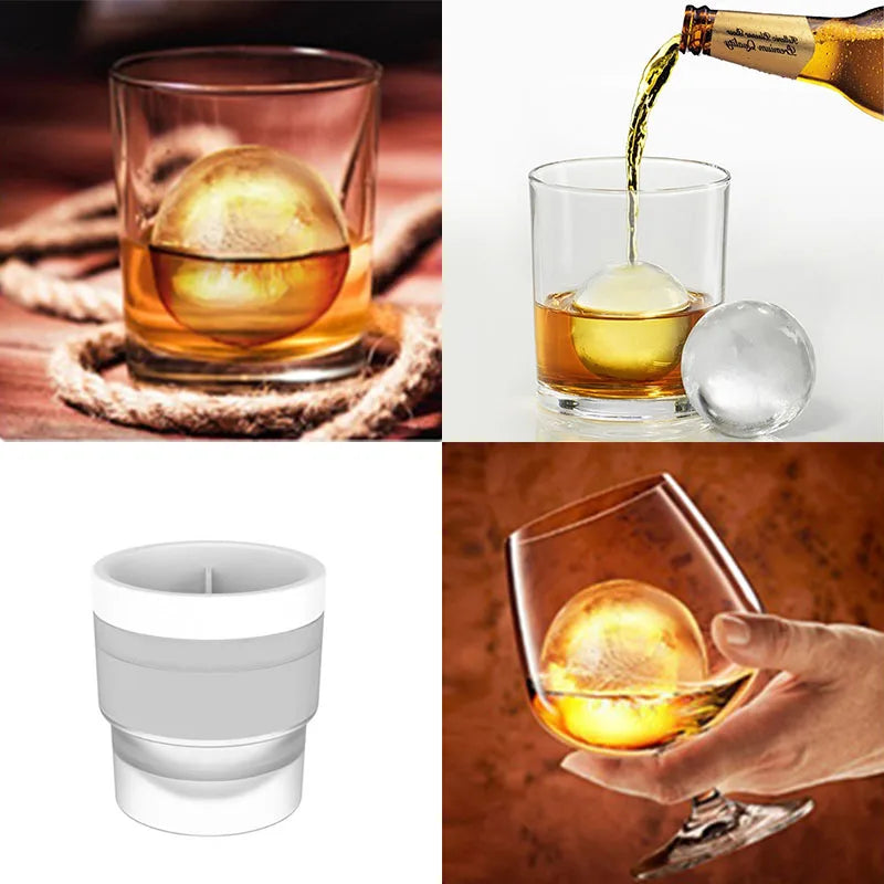 3 PCS Set Whiskey French Cognac Liquor Silicone Round Ice Hockey Mold Maker Large Spherical Ice Cube Grinder Suitable for Bar Home Kitchen Hotels Supplies Drinkware Pubs Barware Tools Set