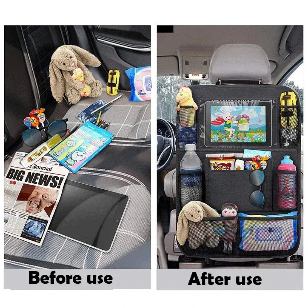 Car Seat Back Organizer 9 Storage Pockets with Touch Screen Tablet Holder Protector for Kids Children Car Accessories