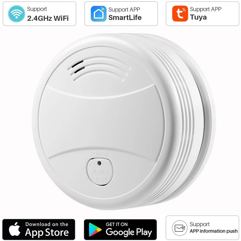 NEW Arrivals 5PCS Set TUYA App Control Wi-Fi Smoke Detector Alarm Smart Fire Protection 90dB Smoke Alarm Sensor Home Office Company Security Supplies System Smart Life APP