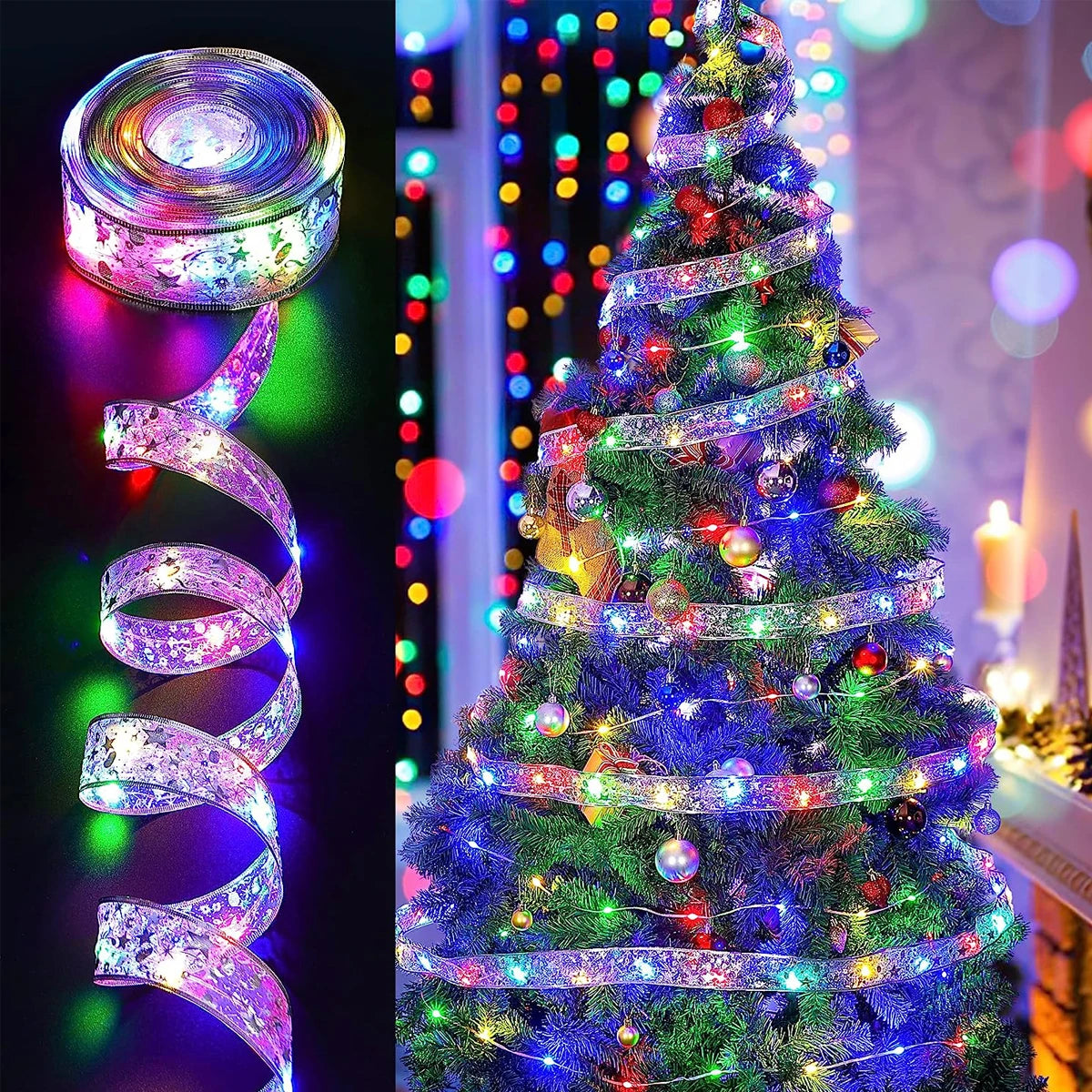 NEW 10M 100 LED Fairy Lights Ribbon Lights DIY Lace Bows String Light For Christmas Tree Bedroom Wedding New Year Gift Decoration Lights
