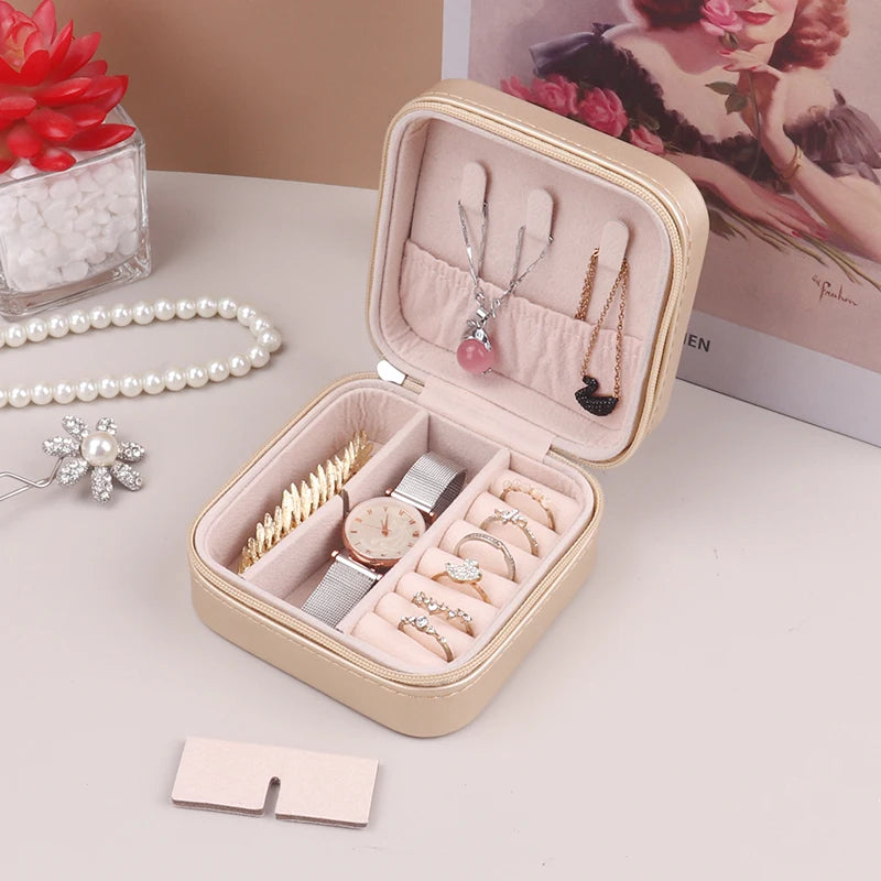 Portable Jewelry Storage Box Travel Organizer Jewelry Case PU Leather Storage Earrings Necklace Ring Jewelry Organizer Display