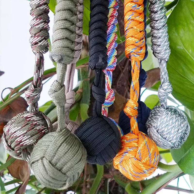 Outdoor Security Protection Black Monkey Fist Steel Ball for Girl Bearing Self Defense Lanyard Survival Key Chain Broken Windows