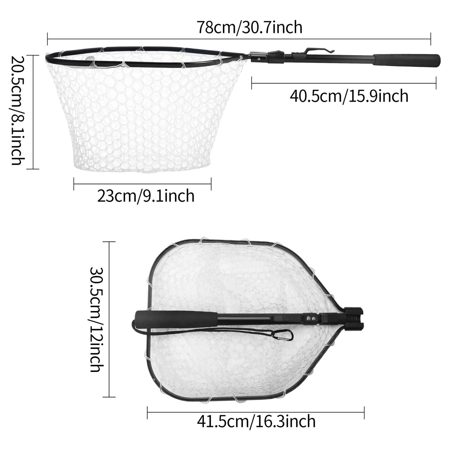 Fishing Landing Net Aluminum Alloy Durable Telescoping Extend to 190cm/130cm/55cm Folding Mesh Safe Fish Catching Releasing Fishing Accessory Sets