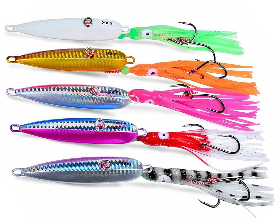 NEW  150g 180g 200g  Jig Bottom Ship Lures Metal Jig Octopus Skirt With Assist Hook Squid Bait Fish Bait Lake Sea Fishing Accessories
