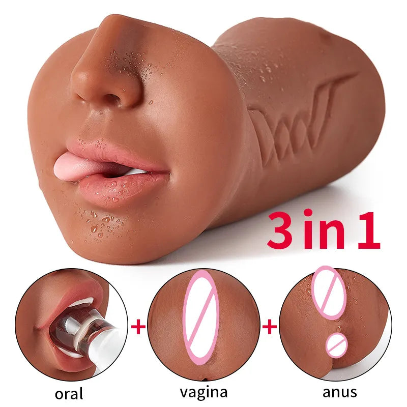 3 IN 1 Vaginal Anus Masturbation Cup Double Head Sex Real Deep Throat Male Masturbator Blowjob Sexy Toys for Men Adult Products