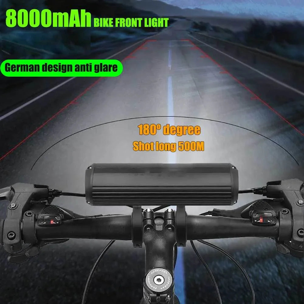 Full Set 8000mAh + Power Bank 10000LM Bicycle Light 500M Lighting Distance Front Bike Light Waterproof 8000mah 5*P90 Flashlight USB Charging MTB Road Cycling Lamp Accessories Sports Supplies