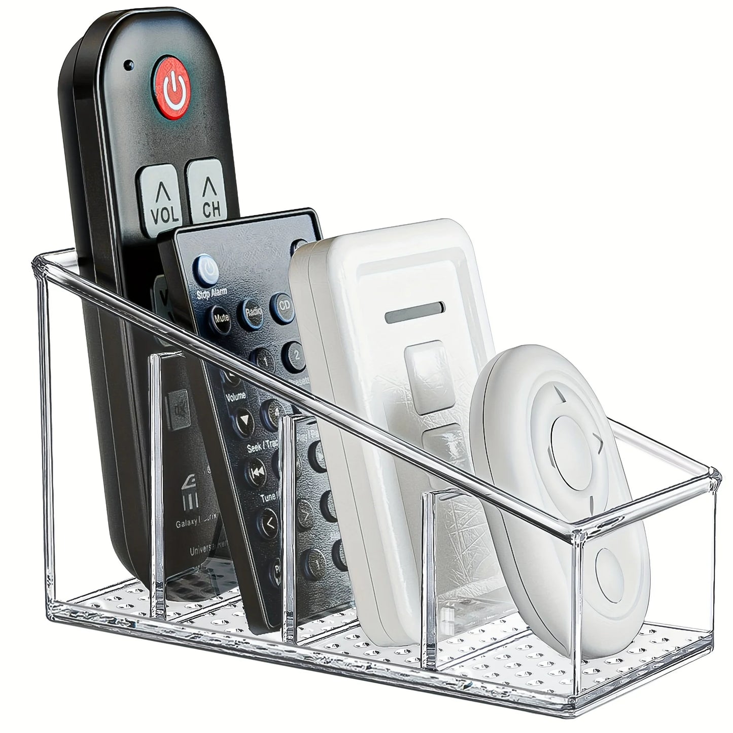NEW Arrivals Clear Plastic Mobile Phones TV Remote Control Holder and Desk Organizer with 4 Compartments for Home and Office Use