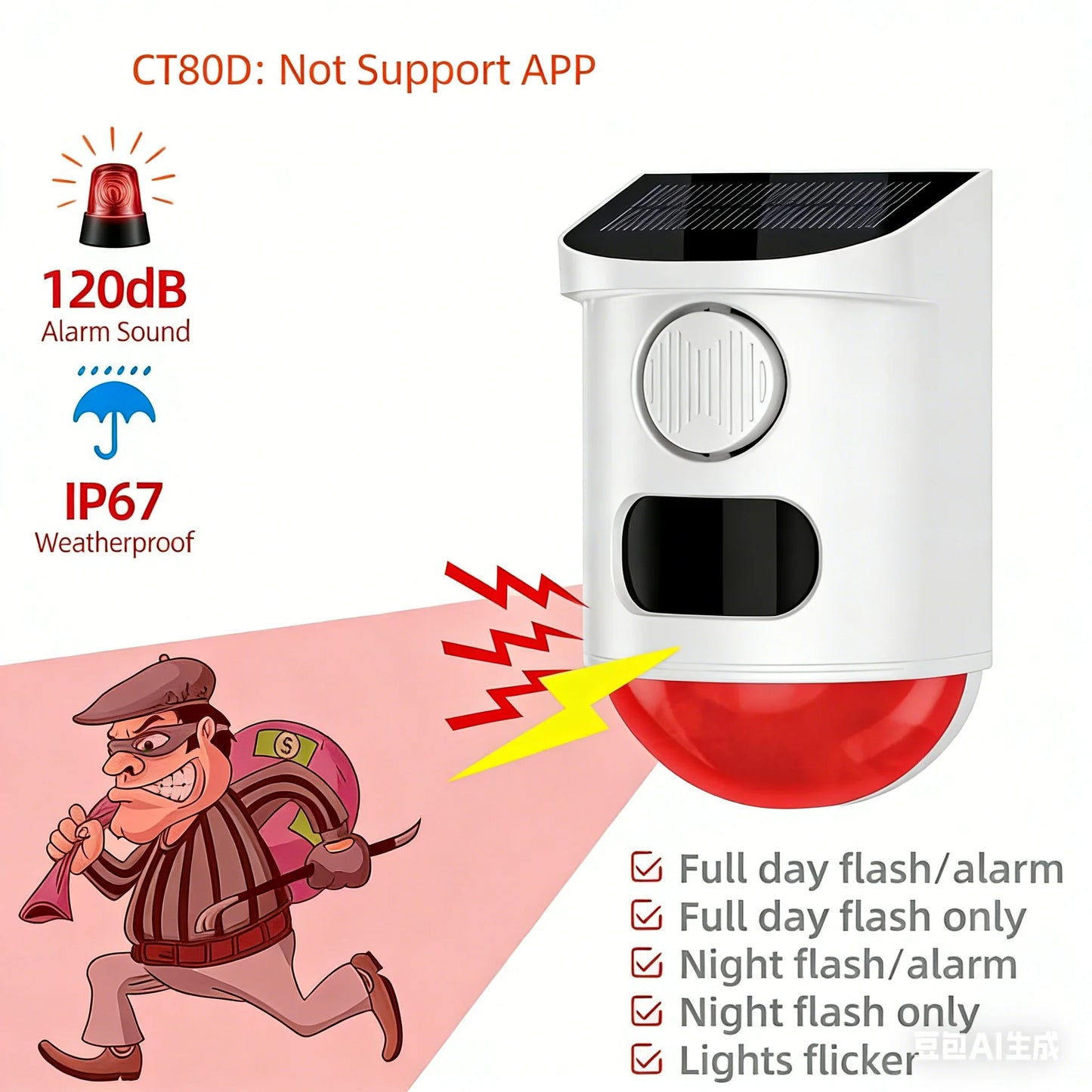 NEW Arrivals Solar Strobe Alarm Light with Motion Sensor Siren and Remote Control Outdoor Alarm Siren with Remote Controller 120db Sound Security Siren Light Home Villa Shops Security Supplies