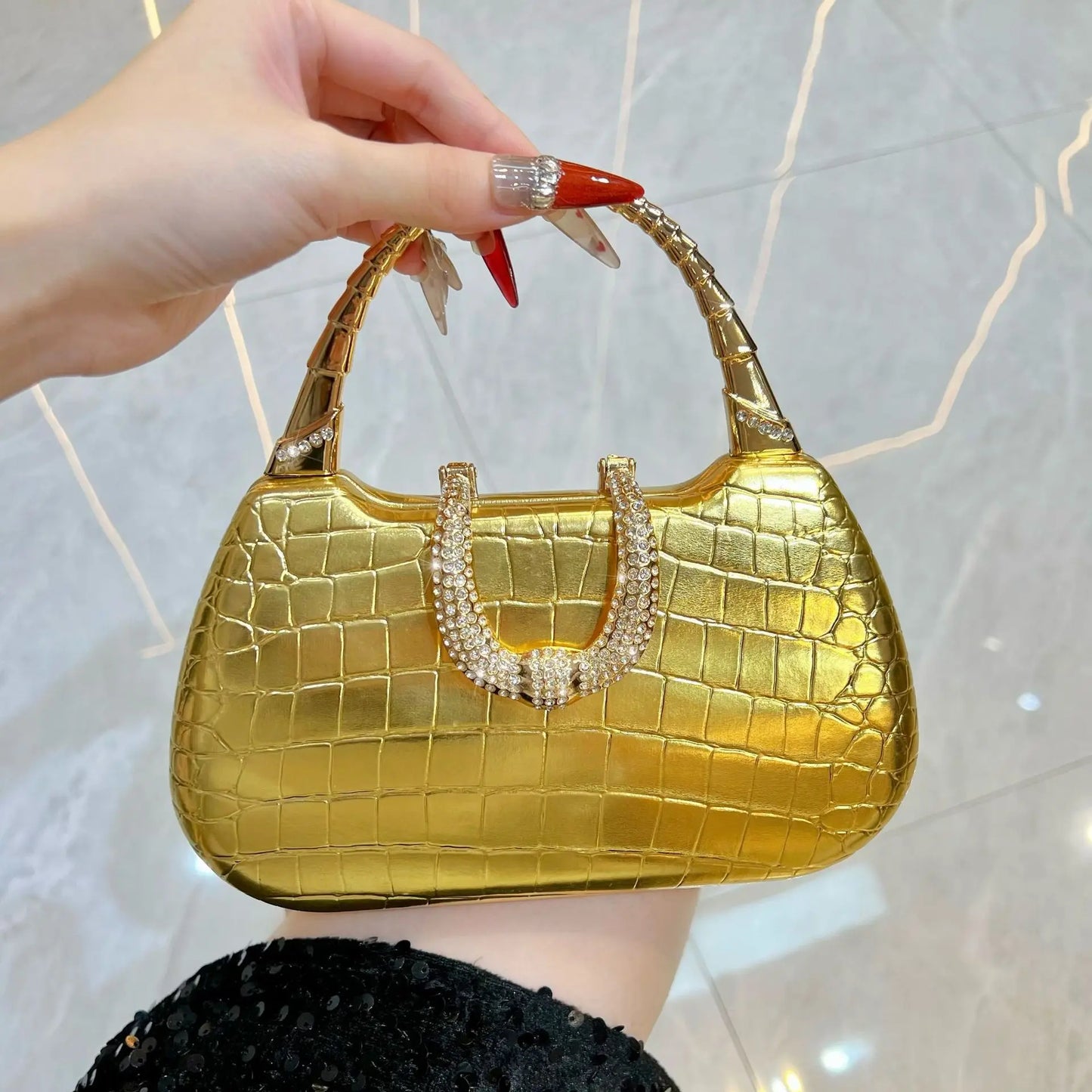 New Banquet Handbag Diamond-Encrusted Fashion Evening Wedding Party Business Dinner Women's PU Leather Handbag High-Quality Fashion Women's Shoulder Oblique Bag Ladies Apparel Accessories