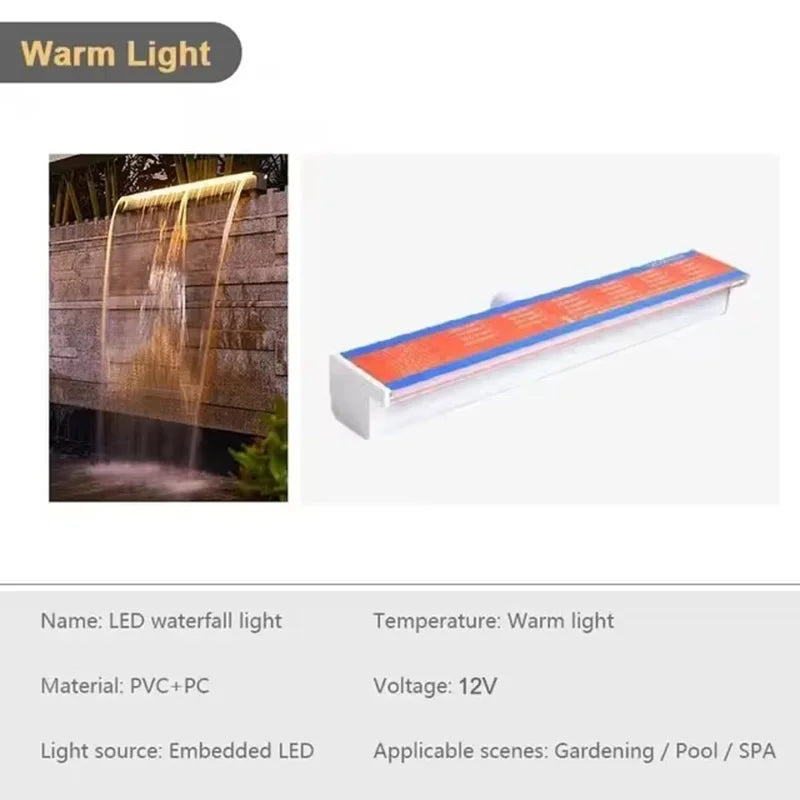 NEW 120CM RGB Remote Control 8 Colors EU/US Plug with Bulbs Automatic Underwater Waterfall Blade Fountain Spa 30/60/90/120cm Water Descent Wall Sheer Descent Cascade Mounted Colorful