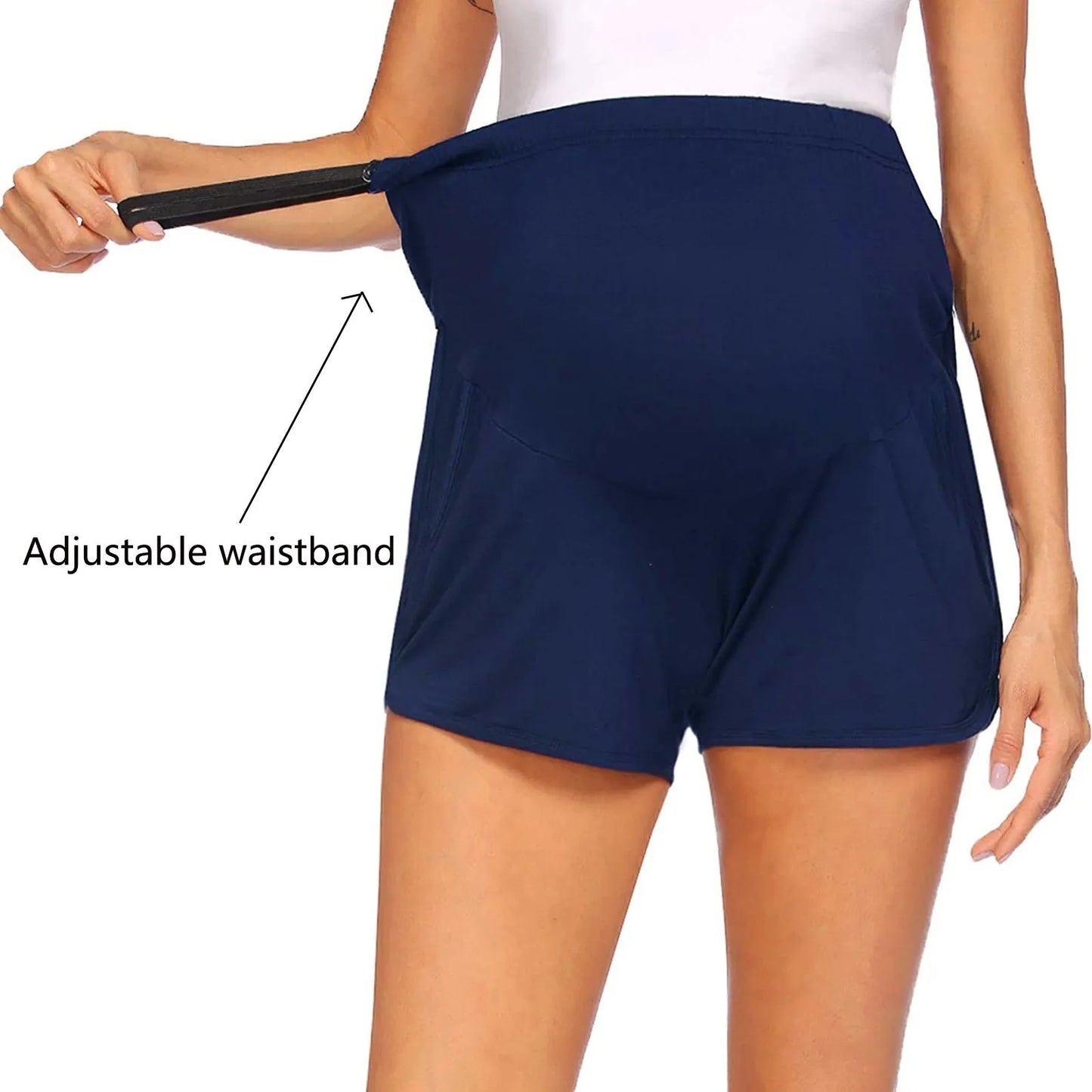S-2XL Women's Maternity Shorts Elastic High Waist Loose Casual Shorts with Pockets for Pregnancy Comfort Cropped Pants