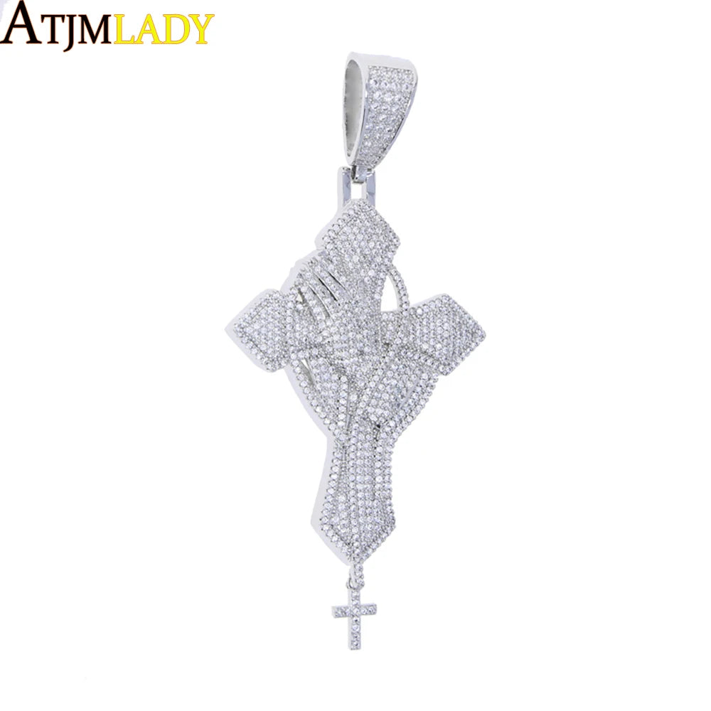 New Iced Out Cross Pendant Necklace For Women Men Bling Prong Setting Cubic Zirconia Cross Charm Luxury Hip Hop Fashion Jewelry Accessories.