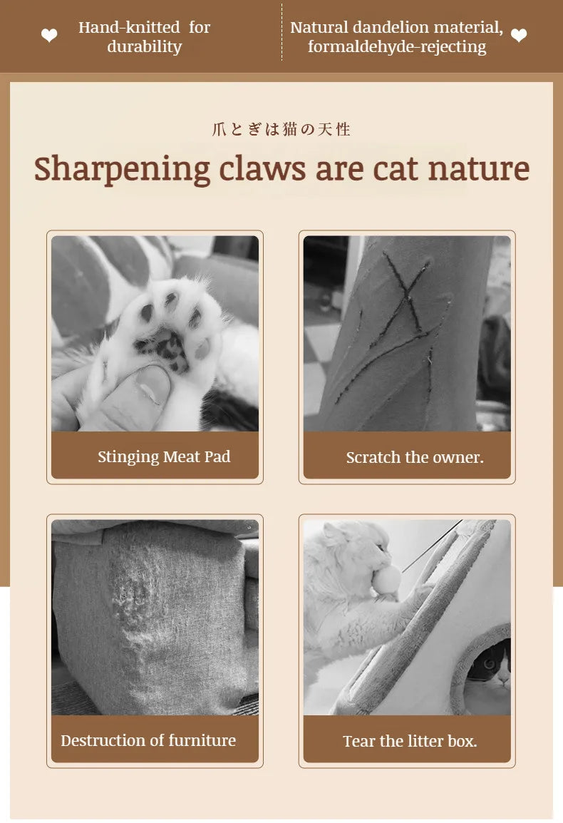 NEW Arrivals 100CM Cat Scratching Board Large Claw Sharpening Cat Toys Wear-Resistant Non-Debris Scratching Basin Cat Nest Rattan Cat Sleeping Mat Pets Supplies