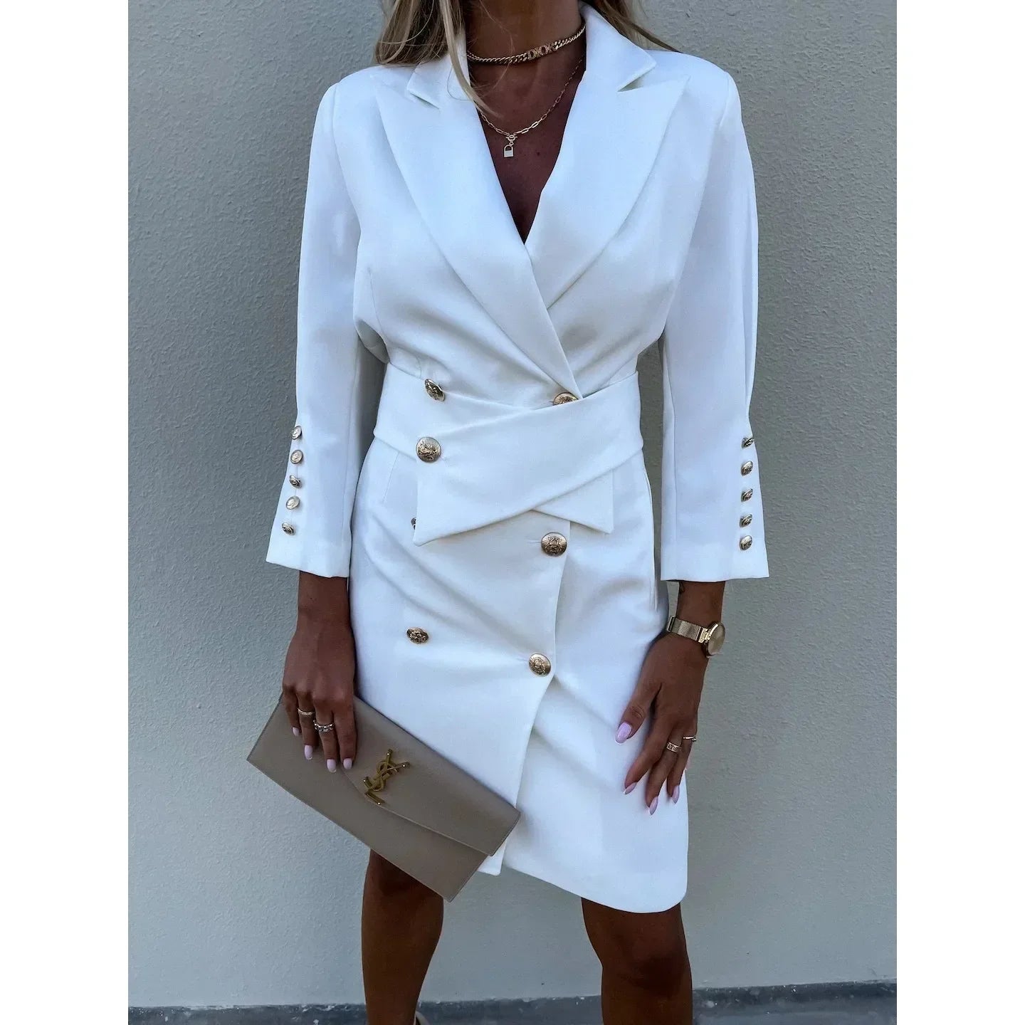 NEW Arrivals Women Elegant Blazer Dress Slim Fit Double Breasted Solid New Suit Collar Office Lady  Long Sleeve Tailored Coat Evening Business Dinner Luxury Dress