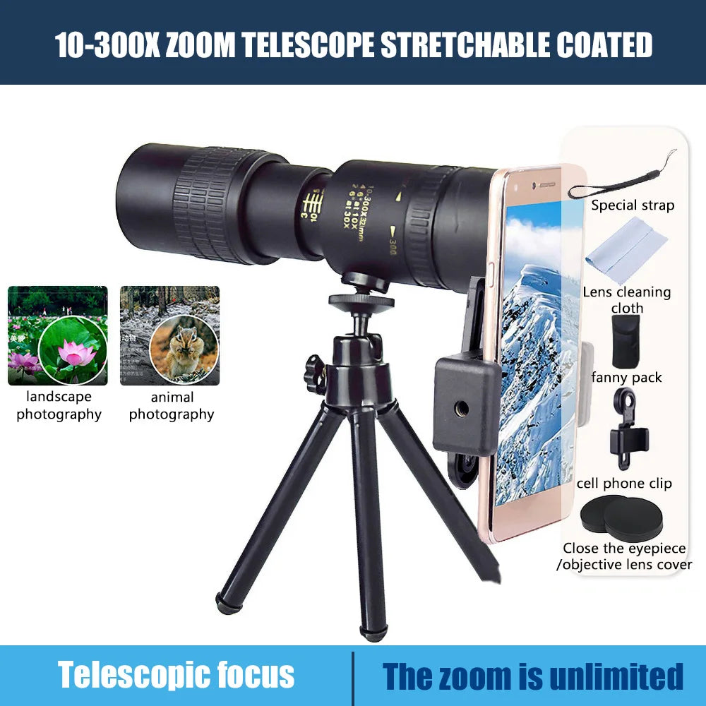 NEW Arrivals 10-300x40 Professional Zoom Telescope HD 4K Portable Strong Binoculars Long Range Professional Monocular -Prisms Stretch Rotating Zoom For Hunting Camping