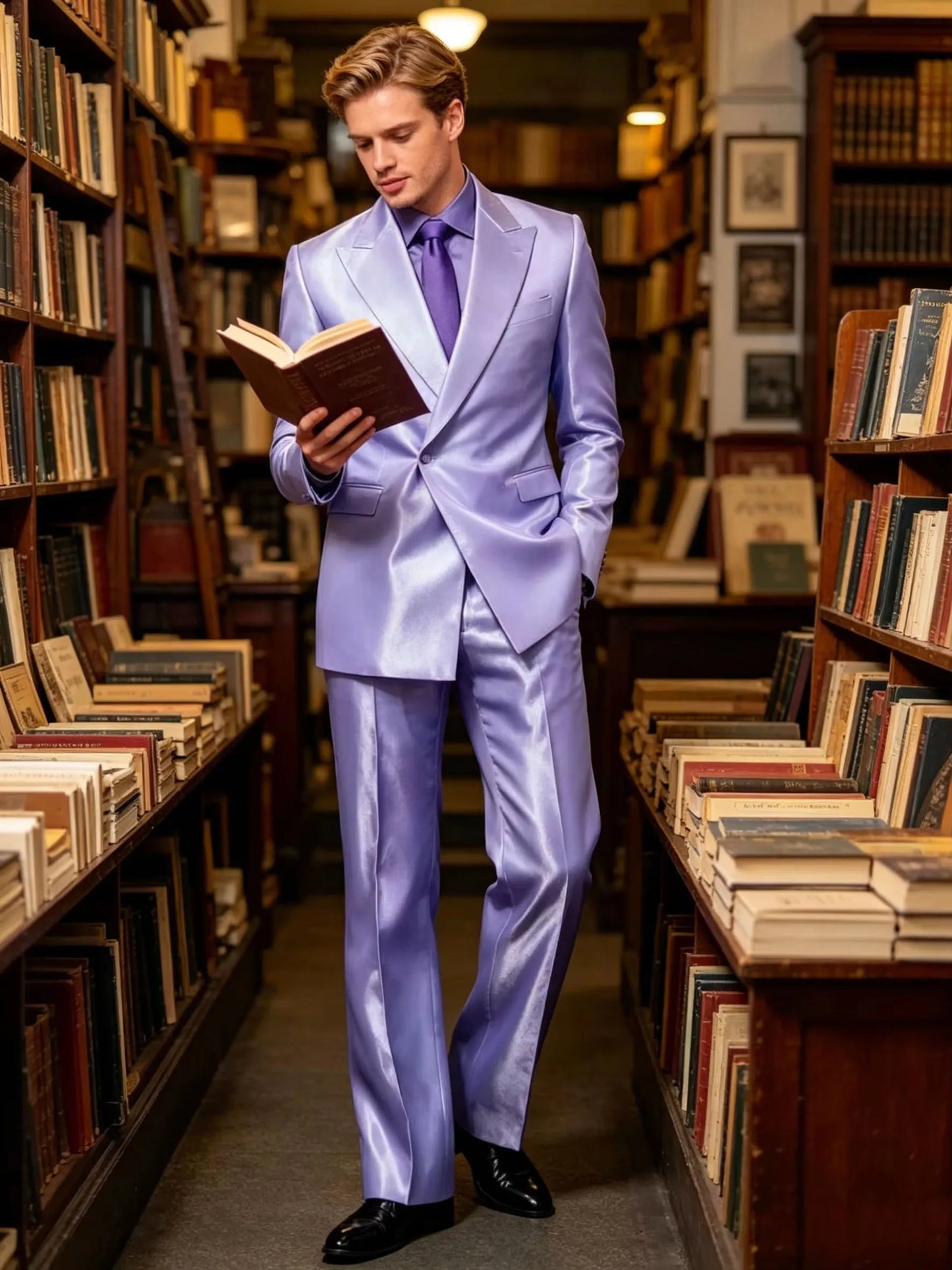 8 Colors 2 PCS Set S-7XL Extra Plus Size Luxury Men‘s Satin Suit Peak Lapel Slim Fit Tuxedo Jacket Straight Leg Pants Formal Outfit Wedding Prom Party Groom.