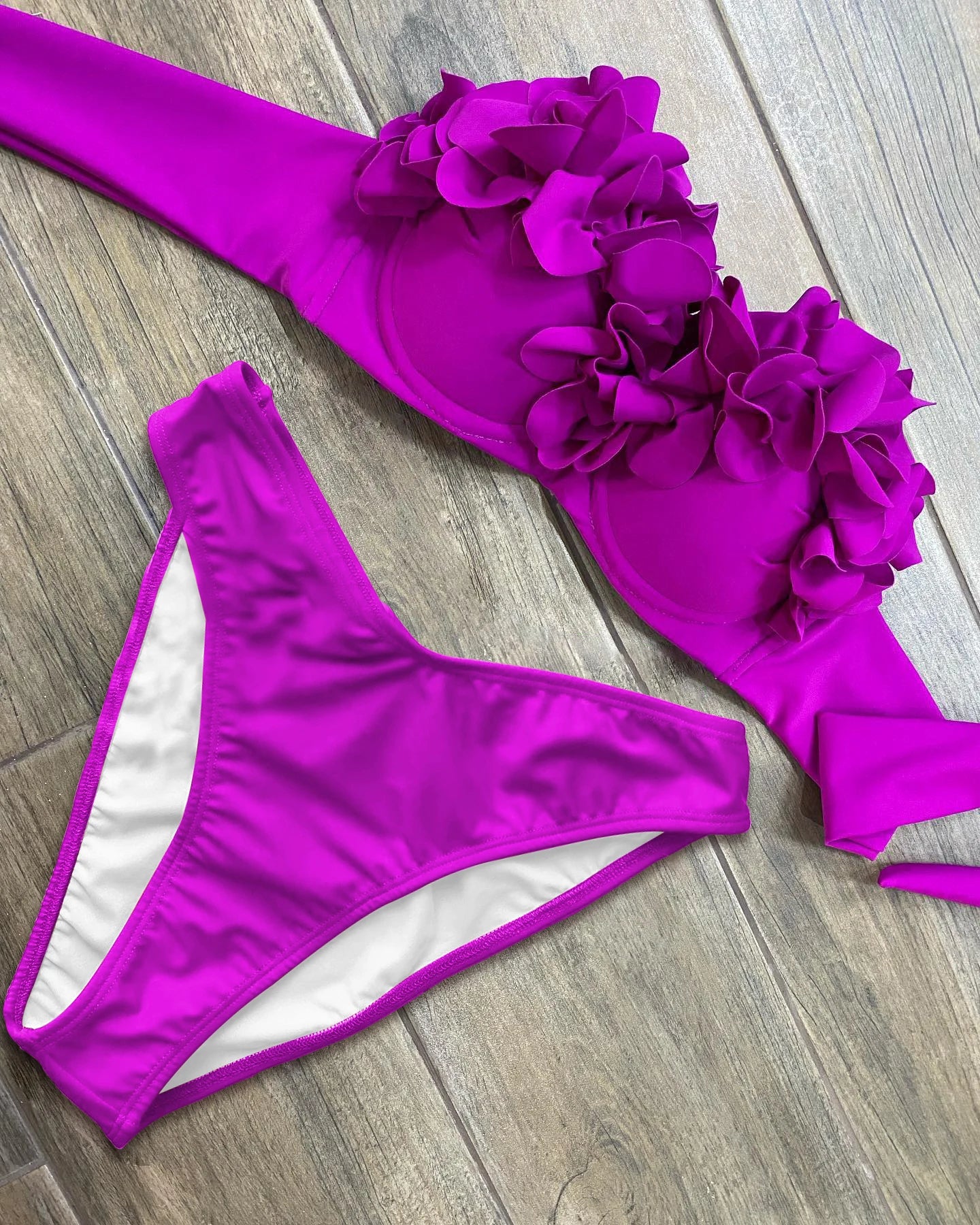 NEW Summer Sexy Petal Push Up Backless Bikini Set Women Fashion Flower Ruffles Bikini Lady Solid Beachwear Bathing Suit Girls Ladies Beach Wear