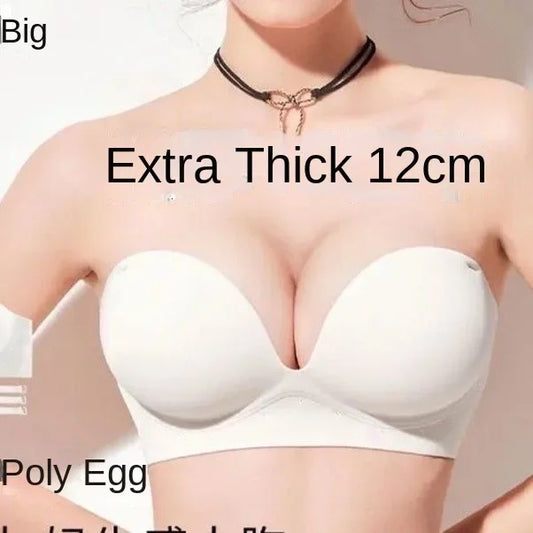 NEW Arrivals Black/White Color 12cm Extreme Push Up Strapless Bra for Small Chest Non-Slip Thick Padded Lingerie AA-A Cup Adhesive Bustier with Gathered Design