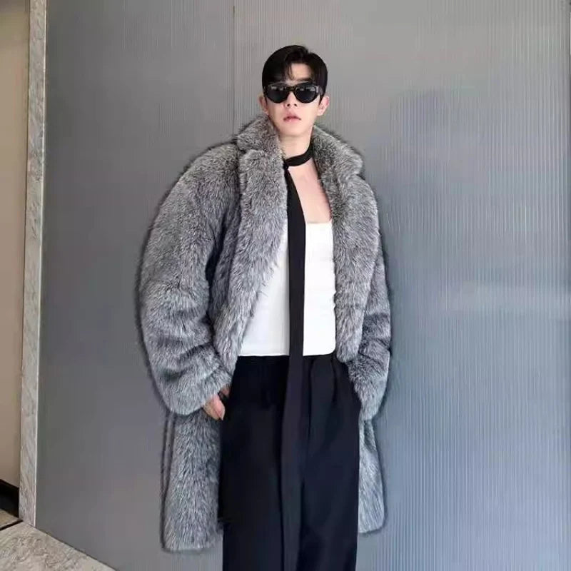 S-4XL UK Plus Size Men's Fur Coat, New Style, Mink Fur, Long Coat with a Suit Collar, Winter Windproof and Warm Windbreaker, Perfect Christmas Gift for Husband Boyfriend Lover