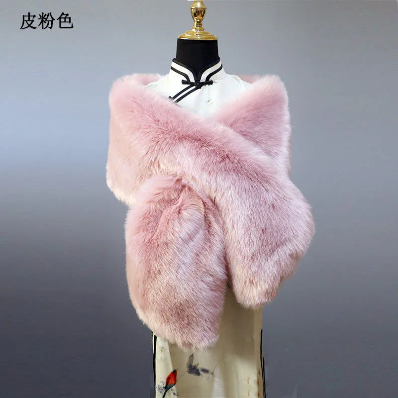 NEW Arrivals 32 Colors 160*22cm Women Luxury Warm Faux Fox Fur Shawl Winter Ladies Plush Scarf Wraps Cloak Coat Wedding Long Cape Scarves Girls Ladies Luxury Fashion Clothing Products