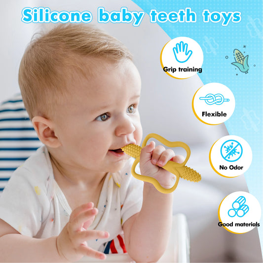Babies Silicone Teething Training Stick with Handle, Toddler Infants Gums Chewing Trainer Baby Toy Teether, 4 Colors, Easy to Grip, Corn-Shaped Teether, BPA-Free Baby Care Accessories